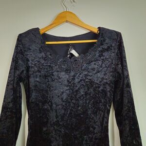 All That Jazz Vintage Women's Dress Large Black Crushed Velvet Whimsigoth Beaded
